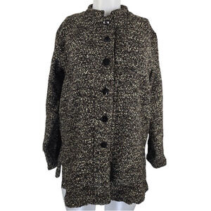 Chico's Brown Black White Wool Blend Button Up Knit Coat  2/M